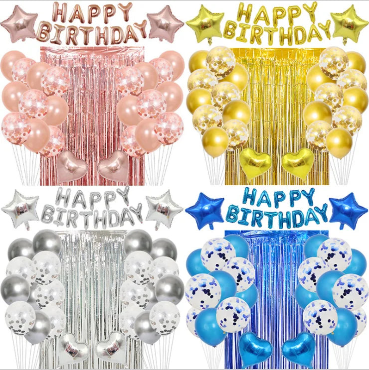Birthday Balloon Set Rain Silk Curtain Happy Birthday Birthday Party Decoration Set