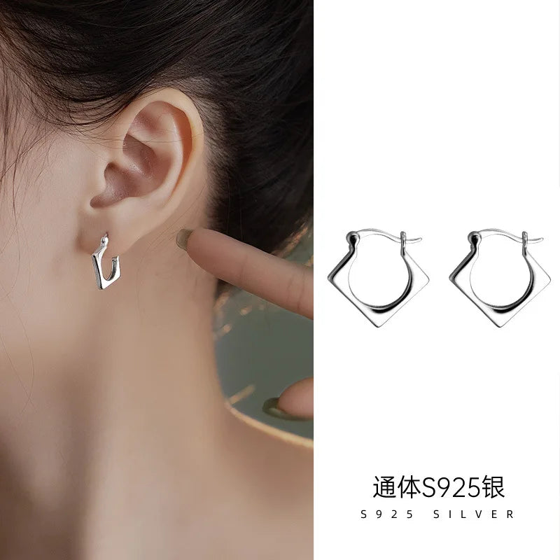 Fashion Jewelry 925 Sterling Silver Chunky Earring Geometric Simple square Shape Gold Plated Hoop Earrings for Women