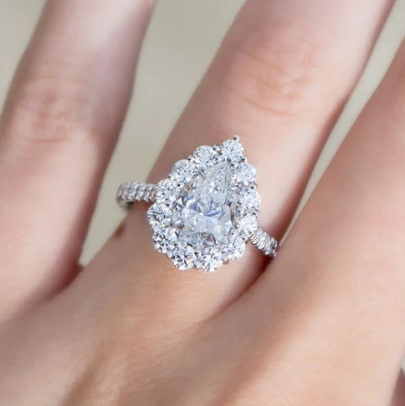 CAOSHI Luxury Silver Plated Pear Cut Simulated Diamond Ring for Women Wholesale Engagement Wedding Promise Ring