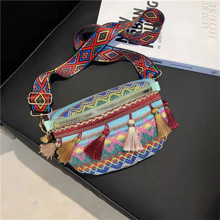 Custom Fancy Women Black Flower Embroidery Patterned Designer Waist Belt Fanny Pack for Young Girls