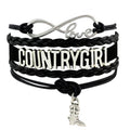 Infinity Love Country Girl Boy Country Soul Boots Music Hat Charm Bracelets Leather Women's Fashion Jewelry Bracelets for Women