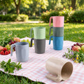 Factory Wholesale Customized Color Stackable Plastic Beer Cup with Handle Composed of PP Wheat Straw Material Tea Cups & Saucers