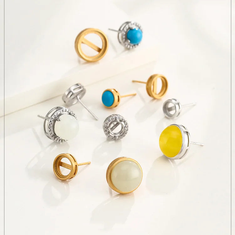 925 Sterling Silver Stud Earrings Round Bezel Setting Cabochon Settings 3mm-10mm Stone Earring Post Set
