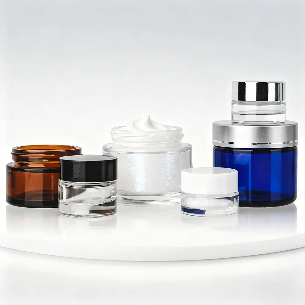 Fancy Empty Small 5g 10g 15g 20g 30g Glass Face Cream Nail Gel Jars with Gold Pink Silver Lids