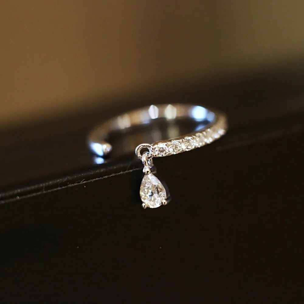 Tears of the Stars Pure 925 Sterling Silver Luxury Teardrop Shiny Zircon Diamond Engagement Rings for Women Jewelry
