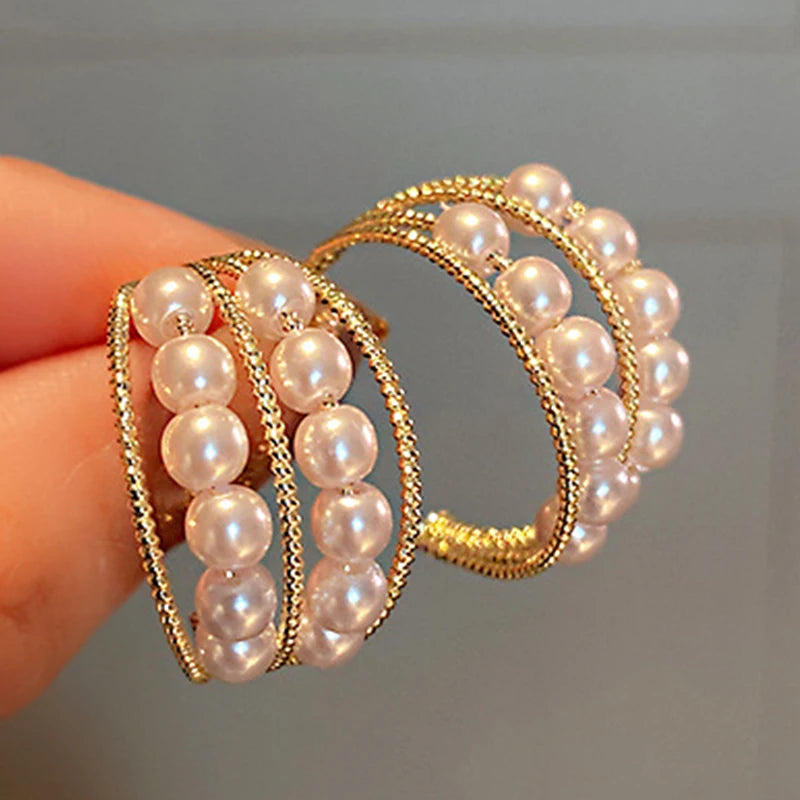 Luxury Vintage S925 Tiny Hoop Earrings Simple Beaded Geometric Women Huggie Gold Plated Pearl Drop Earrings Jewelry