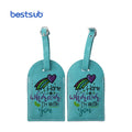 BestSub Wholesale Sublimation Blank Green  Double Side Arcuation Shape Customized Travel Bags PU Leather Luggage Tags