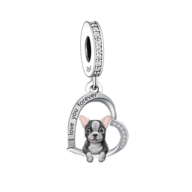 Fit Original Pan Charm Bracelet 925 Sterling Silver I Love You Forever Boston Terrier DogBead for Women Memorial Jewelry Making