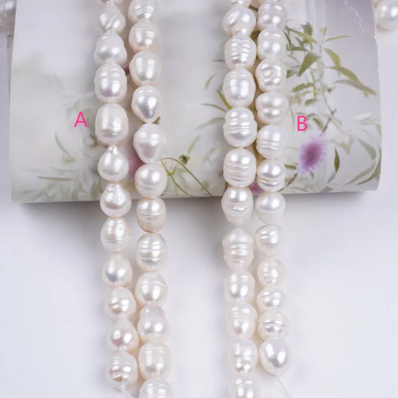 Natural Pearls Wholesale 9-10mm White Rice Freshwater Pearl Strands (6 Inch)