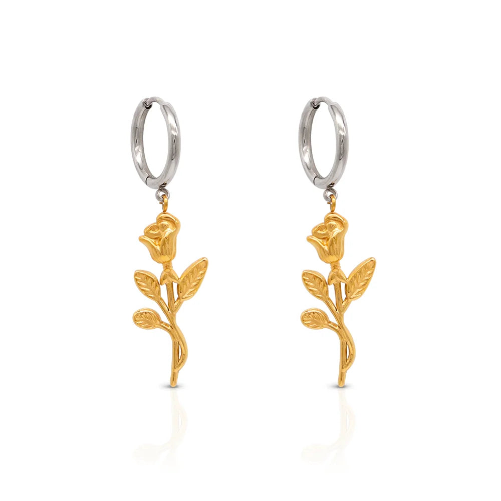 Chris April New Arrival 316L Stainless Steel Rose Flower Charms huggies Hoops Earrings for Women