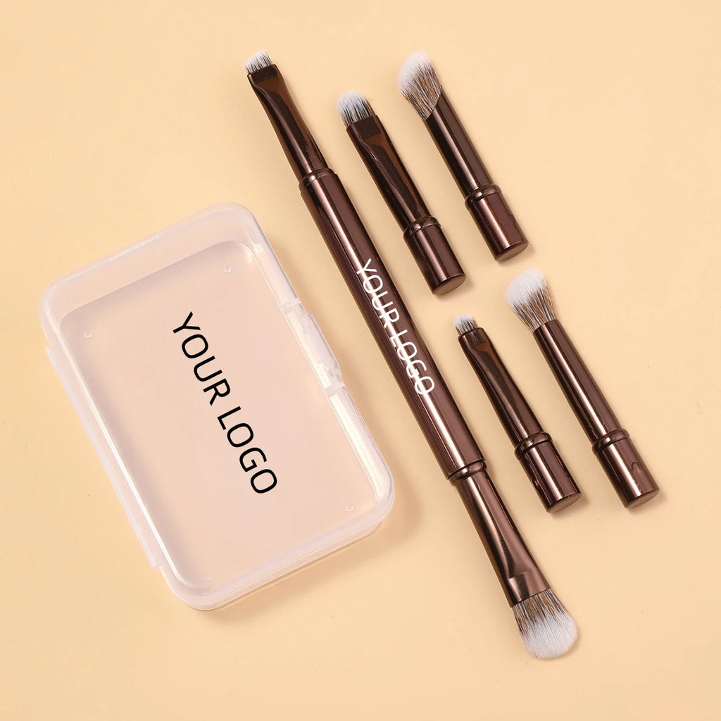 Custom Logo Portable Travel Makeup Brush Set 6 in 1 Rose Gold Mini Brushes for Eyeshadow Blending Concealer Eyebrow Brush