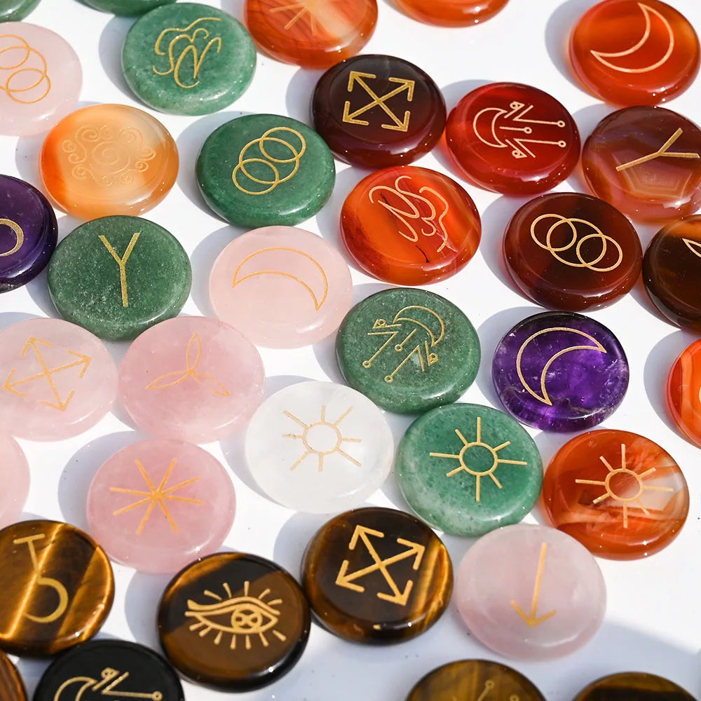 Wholesale Polished Crystal Witch Rune Natural Agate Amethyst Love Healing Stones Witches Runes