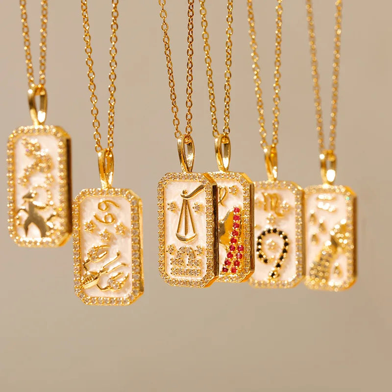 Trendy Horoscope Zodiac Symbol Stainless Steel Chain Brass Pendant Charm Necklace for Women