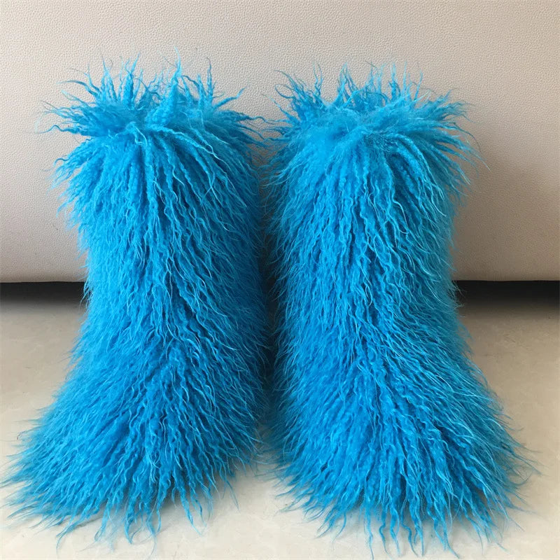 New Arrival Hot Sale Colorful Women Kids Thigh High Snow Winter Boots Fluffy Faux Fur Warm Boots Mongolian Long Fur Boots