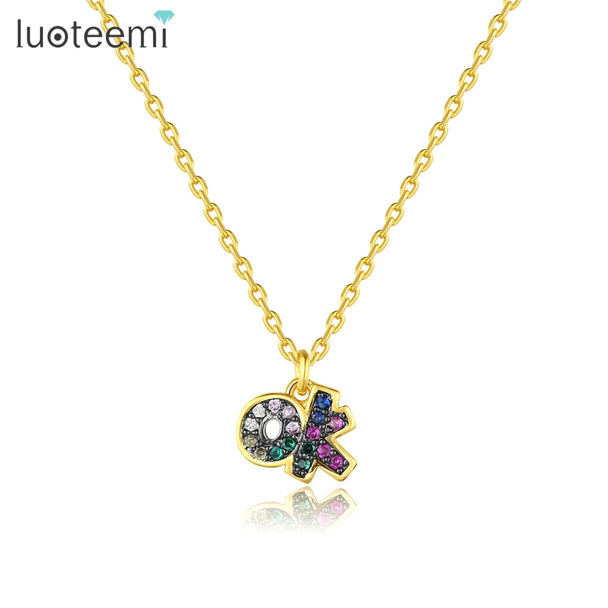 LUOTEEMI Babygirl Cute Multi Color CZ Gold Plated Zircon Letters Necklace OK Pendant Necklaces