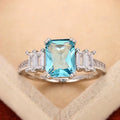 Huitan Factory Fashion Simple Square Design Blue Crystal Silver Plated Zirconia Ring for Engagement Wedding Woman Rings Jewelry