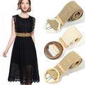 Vintage Bohemian Wide Straw Belt PP Straw Elastic Waist Plastic Buckle Wild Braided Belt Female Shirt Dress Straw Belt