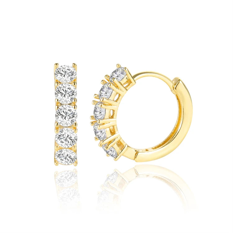 Factory Wholesales Stainless Steel Cz Stone Hoop Huggie Earrings Gold Plated Crystal Diamond Hoop Huggie Earrings for Women