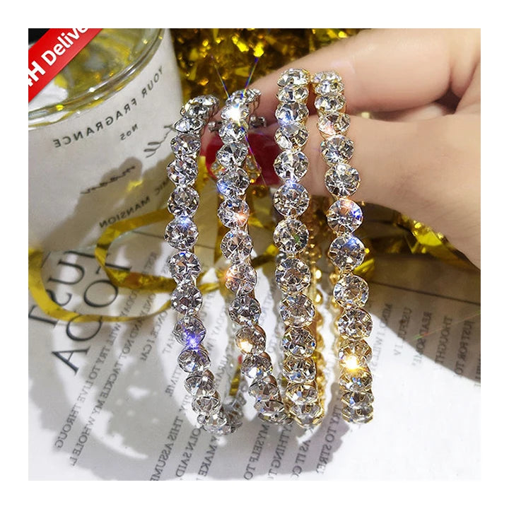 HOVANCI Hypoallergenic Post 18k Gold Sparkling Rhinestone 60mm Big Hoop Earrings 7cm Crystal Large Hoop Earrings MegaBDM