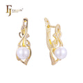 FJ Fallon Fashion Jewelry Pearl Earrings Plated in 14K Gold Brass Based
