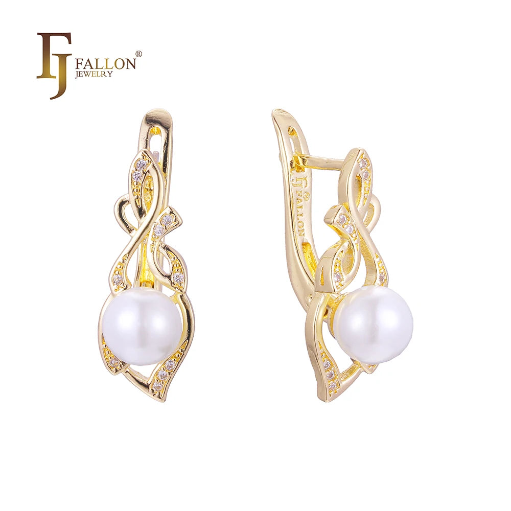 FJ Fallon Fashion Jewelry Pearl Earrings Plated in 14K Gold Brass Based