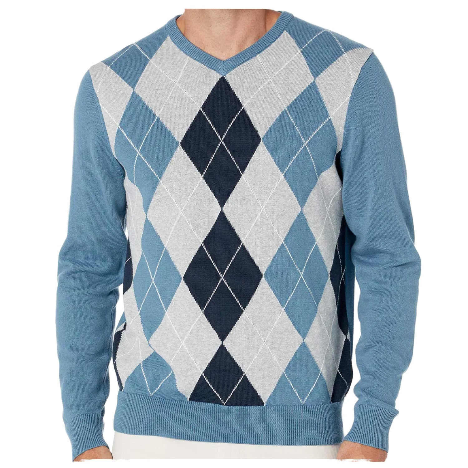 Men's Classic Fit Soft V-Neck Pullover Breathable Cotton Knitted Casual Winter Sweater Custom Printed with Pattern Plus Size