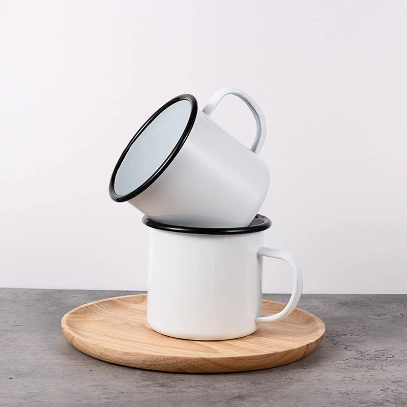 350ML/450ml Enamel Camping Mugs White Tea Camp Drinking Cups Mugs for Indoor and Outdoor Activities