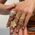 7Pcs/Set Baroque Imitated Pearl Irregular Open Rings for Women Trendy Ladies Flower Finger Ring Fashion Jewelry Accessories Gift