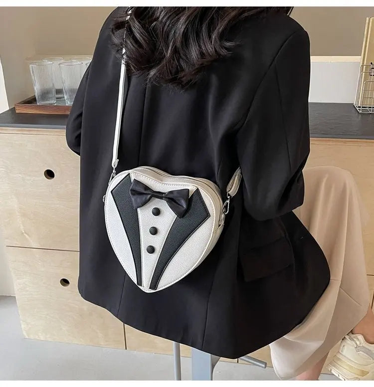Customized Two Colors Collar Bow Tie Love Heart Adjustable Detachable Shoulder Strap PU Women Shoulder Messenger Bag Bandolera
