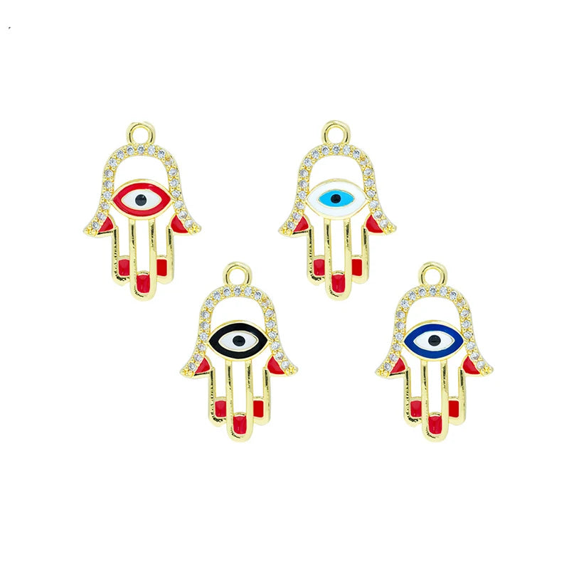Cheaper Wholesale Oil Copper Inlaid Zircon Hamsa Palm Pendant Evil Eye Necklace Pendant