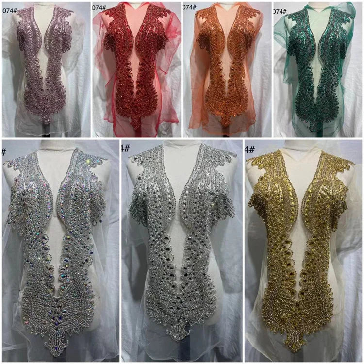 New Arrival Rhinestone Bodice Applique Crystal Panel for Dress