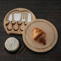 Round Cheese Board Set with Knifes 4-piece Kitchen Cheese Tool Set and Cutting Board Stainless Steel Cheese Knives Fork