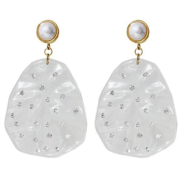 2024 New Exaggerated Geometric Transparent Resin With Diamonds Pearl Earrings for Women Jewelry