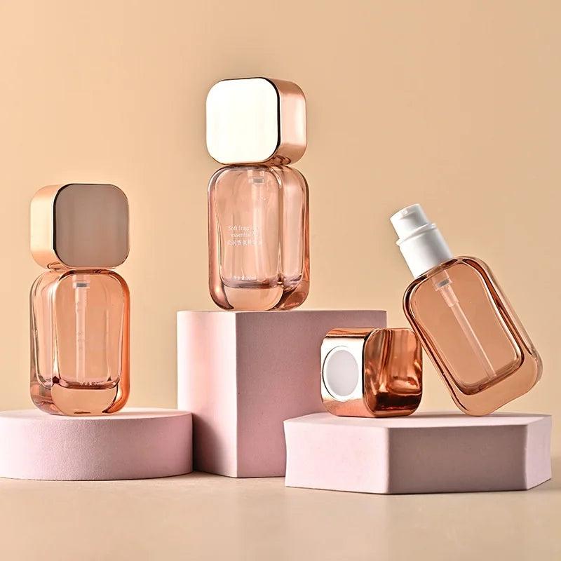 Luxury 30ml Square Glass Lotion Bottle  Custom Color Rose Gold Liquid Foundation Bottle for Hair Oil Cosmetic Packaging Hair Oil