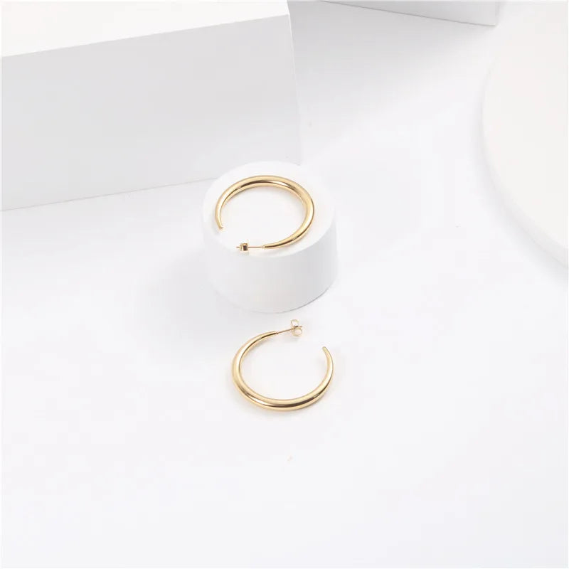New Trendy Earring 18K Gold Plated Simple Big Hoop Earring Stainless Steel Jewelry for Women
