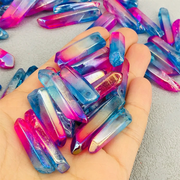 DIY Beautiful Rainbow Aura Angel Crystal Quartz Point With Color Electroplated