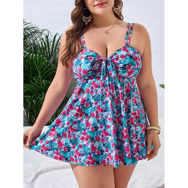 New Fashion Digital Print Bikini Plus Size Skirt Tankini Conservative Swimsuit