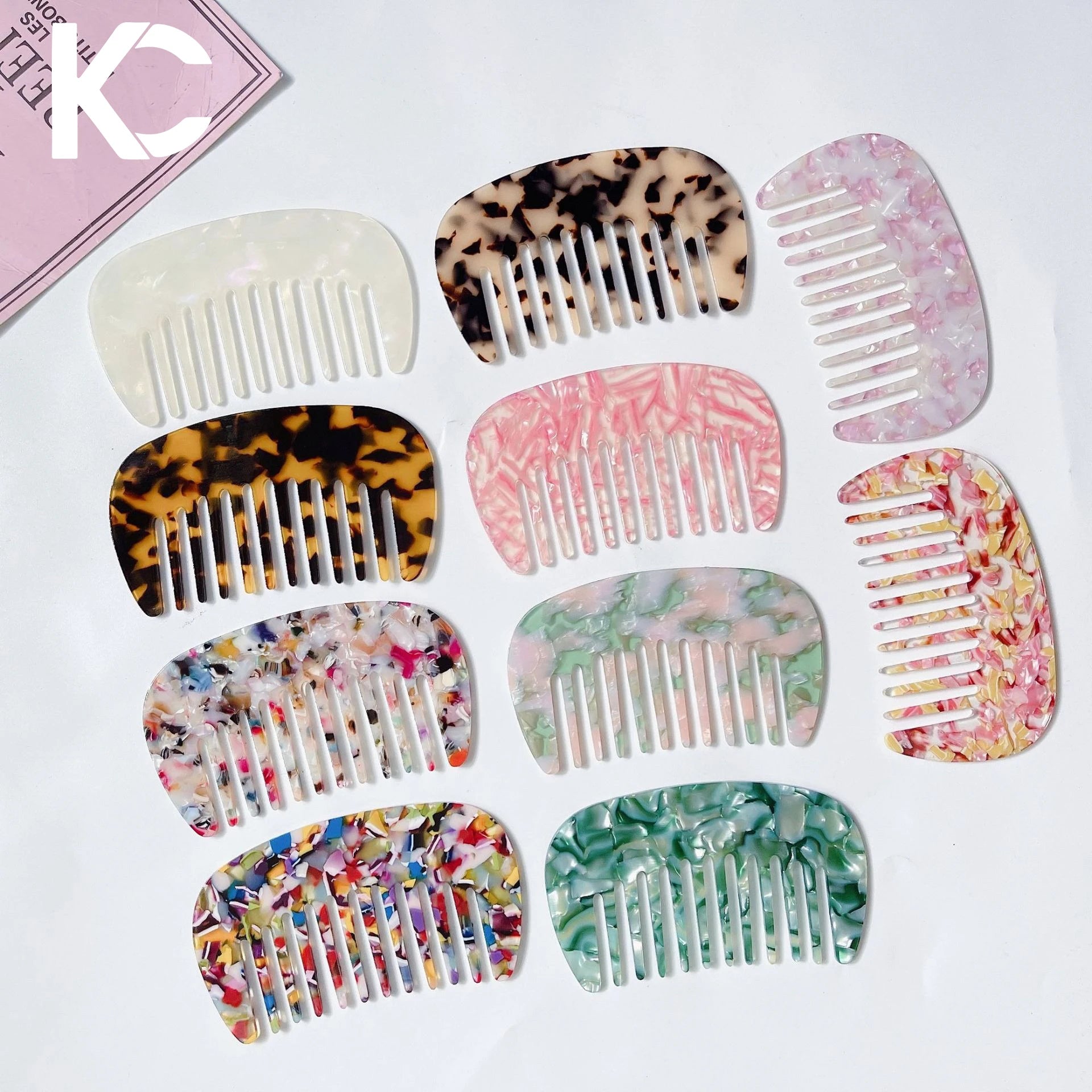 KUACHI Custom Korean Retro Acetate Hair Comb Portable Mini Comb With Logo Small Simple Anti-Static French Hair Combs for Women