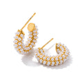 J&D Custom 18K Gold Plated Stainless Steel C-shape Pearl Earrings Jewelry  Women Luxury