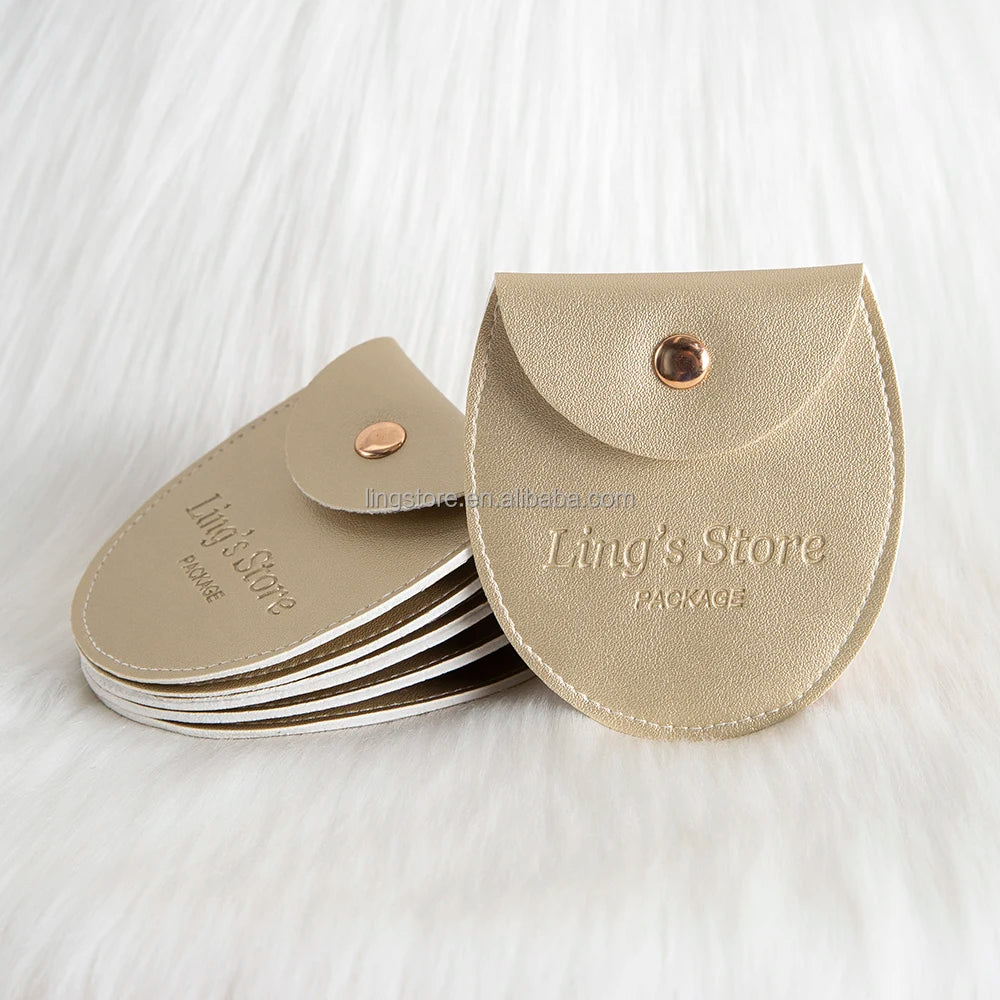 Lovely Golden PU Leather Jewel Container Unique Mini Accessories Snap Pouch with Press Button for Gift Jewelry Pack Bag