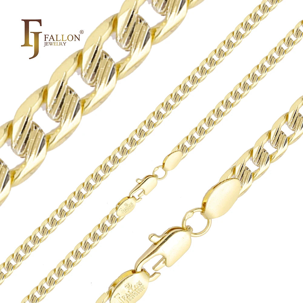 7.5mm FJ Fallon Fashion Jewelry Curb Link Trace Hammered Chain Plated in 14K Gold Brass Based