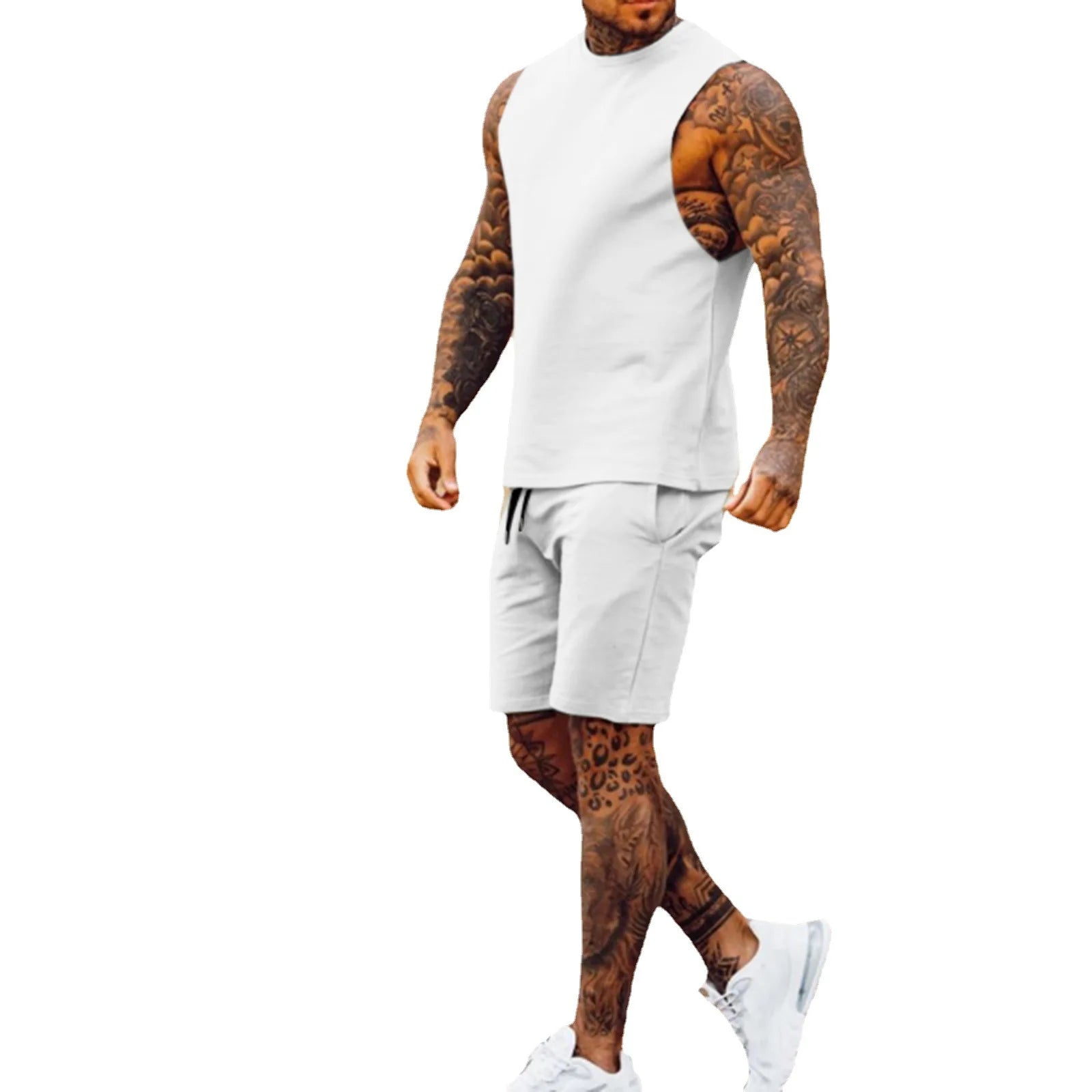 10%OFF  M-3XL New Sports Suit Men's Casual Thin Section Five-point Pants Sleeveless Top Solid Color Vest Shorts Two-piece Set