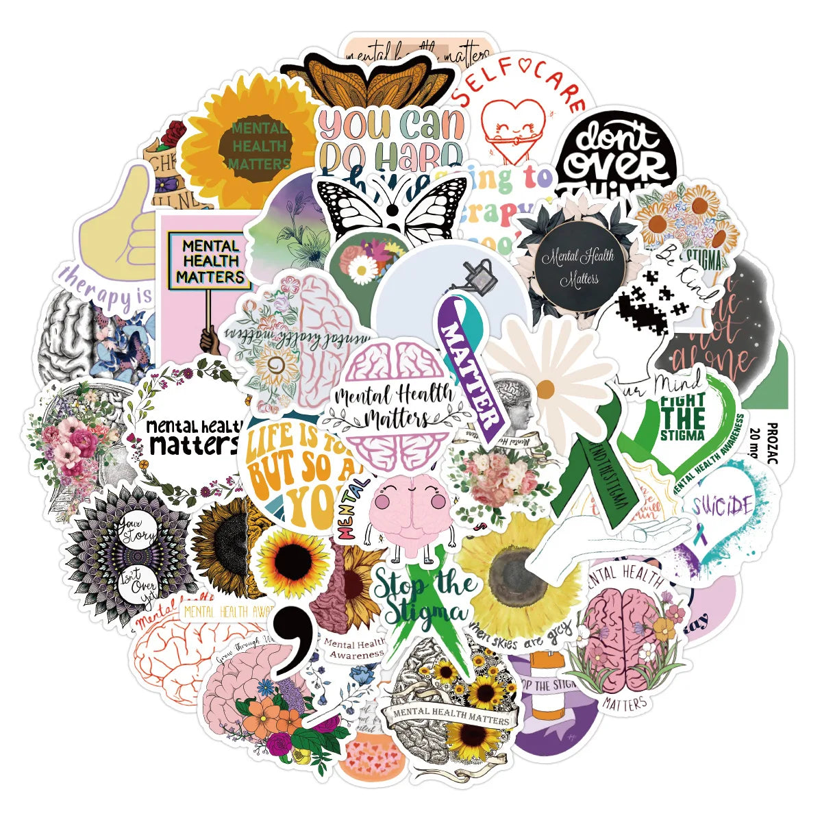 50Pcs Psychotherapy Mental Health Inspirational Decorative Stickers for Laptop Bottle Notebook Motivational Label Sticker