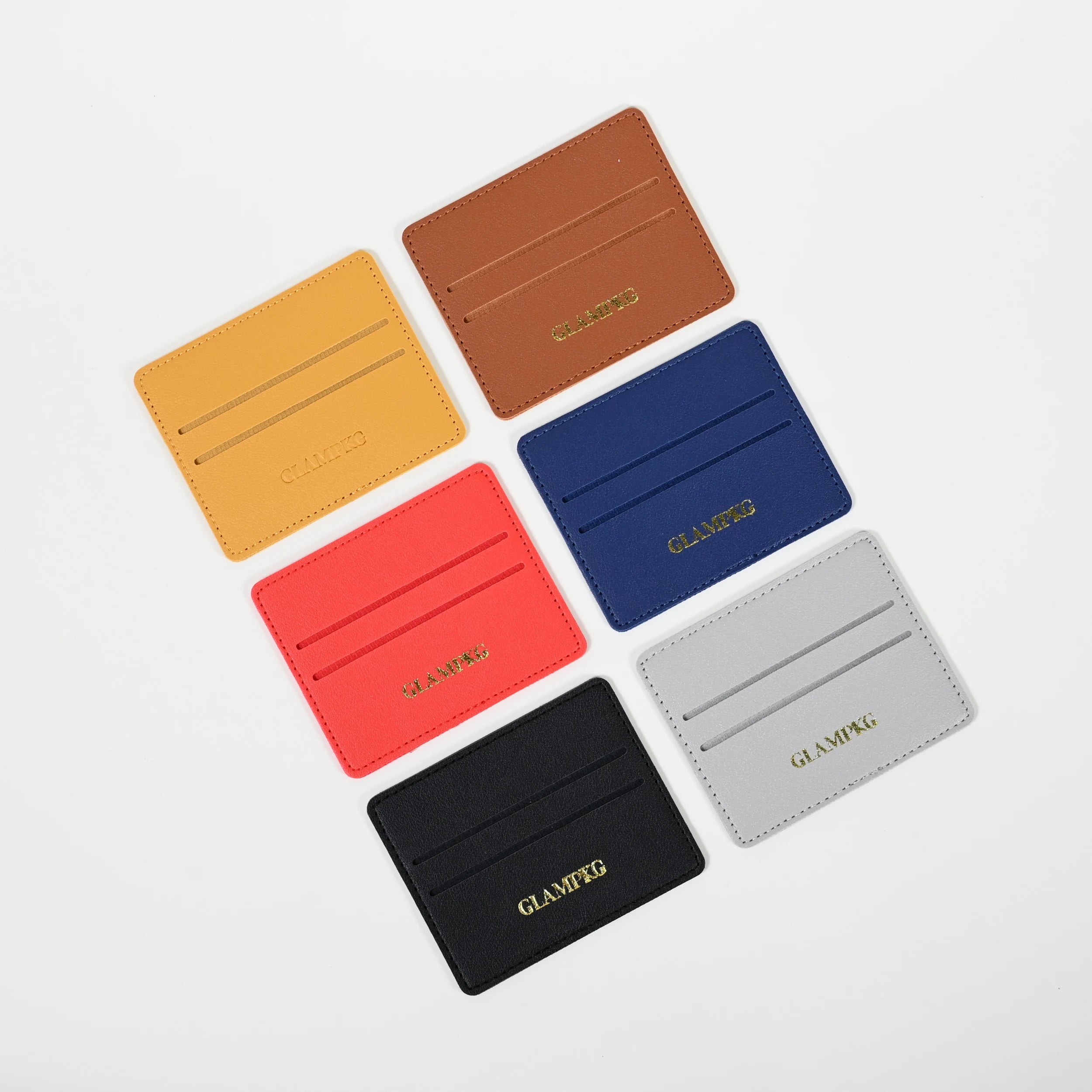 Wholesale Price Glampkg  10*8cm 2 Slots Easy Carry Ultra Thin Mix 6 Colors Credit Card Sleeve PU Card Holder