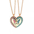 Custom Design Couple Alloy Gold Plated Butterfly Colorful Love Heart Pendant Choker Necklace Gift Stainless Steel Jewelry