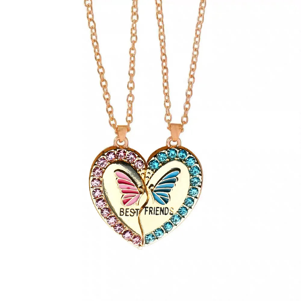 Custom Design Couple Alloy Gold Plated Butterfly Colorful Love Heart Pendant Choker Necklace Gift Stainless Steel Jewelry