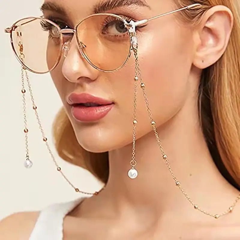 New Simple Gold Silver Pearl Pendant Glasses Chain Delicate Anti Slip Anti Drop Multifunctional Bead Chain Metal Glasses Chain