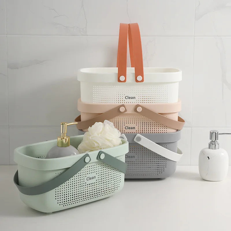 Plastic Storage Basket Large Capacity Bath Shower Laundry Basket for with Double Handles Bathroom Accessories