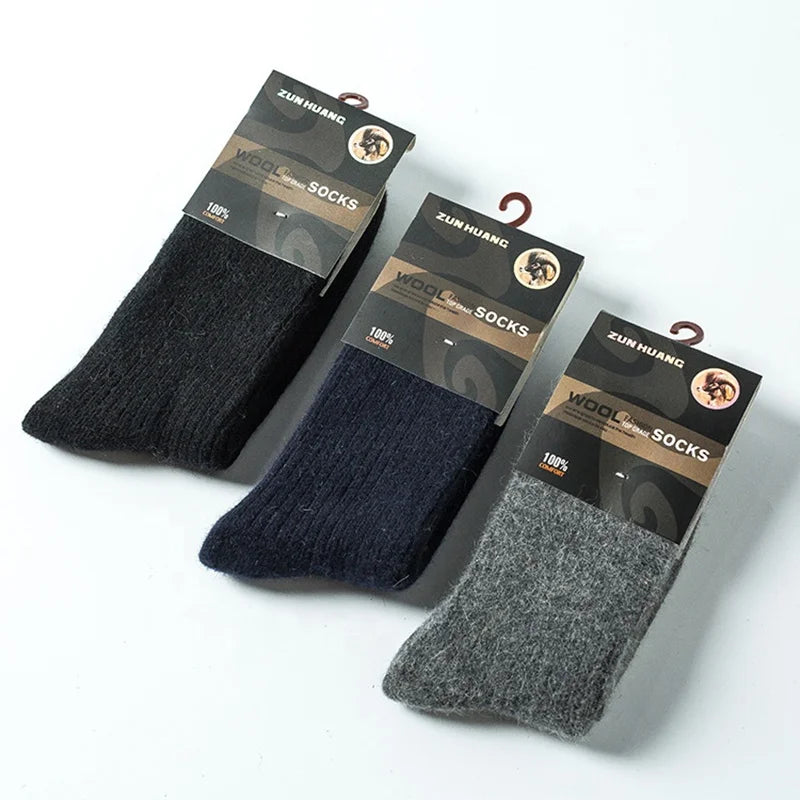 Wholesale Winter Plain Thick Thermal Socks Men Luxury Warm Angora Rabbit Wool Crew Socks