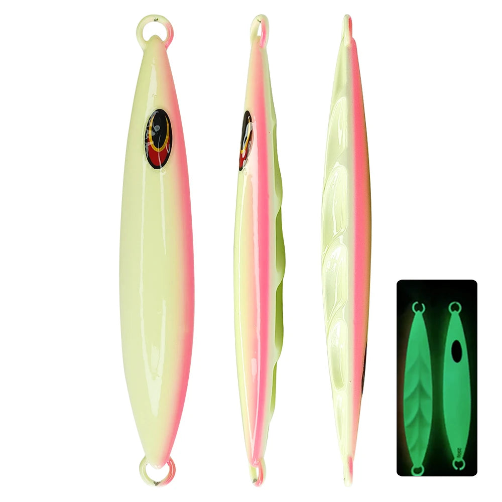 60g/80g/100g/120g/150g/200g/250g/300g Saltwater Lead Vertical Metal Jig Lure Lumo Boat Bass Grouper Fishing Jig Bait